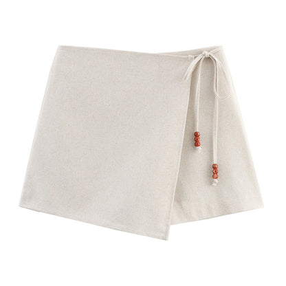 All-match V-neck Beaded Lace-up Vest Beaded Lace-up Solid Color Skirt Skirt Suit