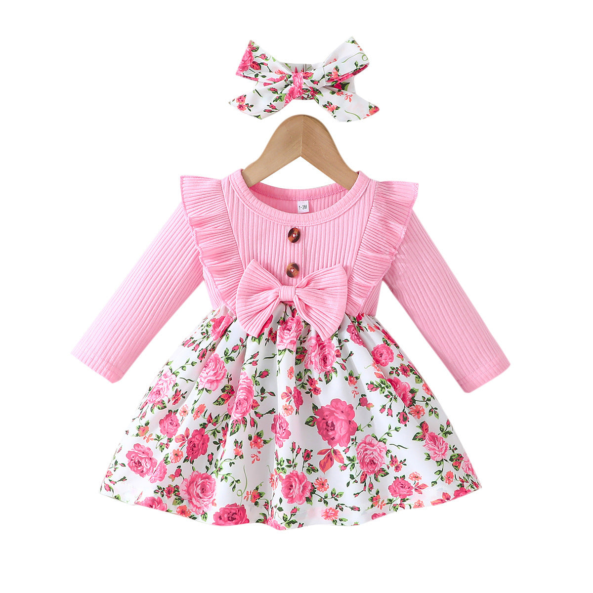 Girls' Striped Printed Bow Dress Suit