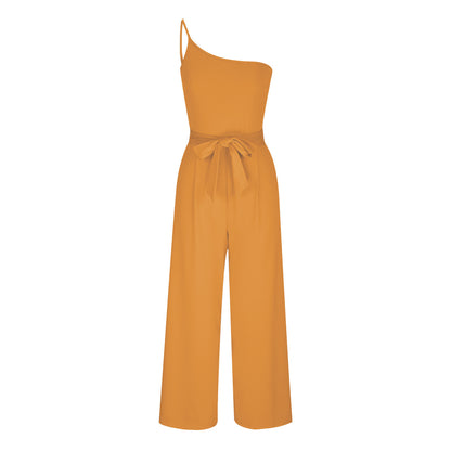 Women's Solid Color Lace-up Jumpsuit