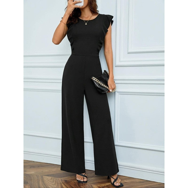 Women's High Waist Ruffles Wide Leg Jumpsuit