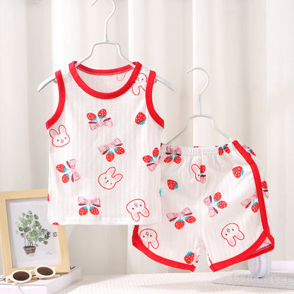 Children's Vest Suit Cotton Pajamas Baby Korean Style Sleeveless