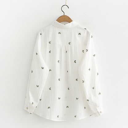 Autumn Artistic Leaves Printed Long-sleeved Shirt