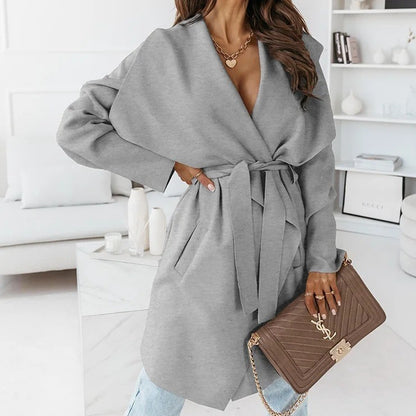Autumn And Winter New Fashion Solid Color Long-sleeved Tied Tweed Jacket