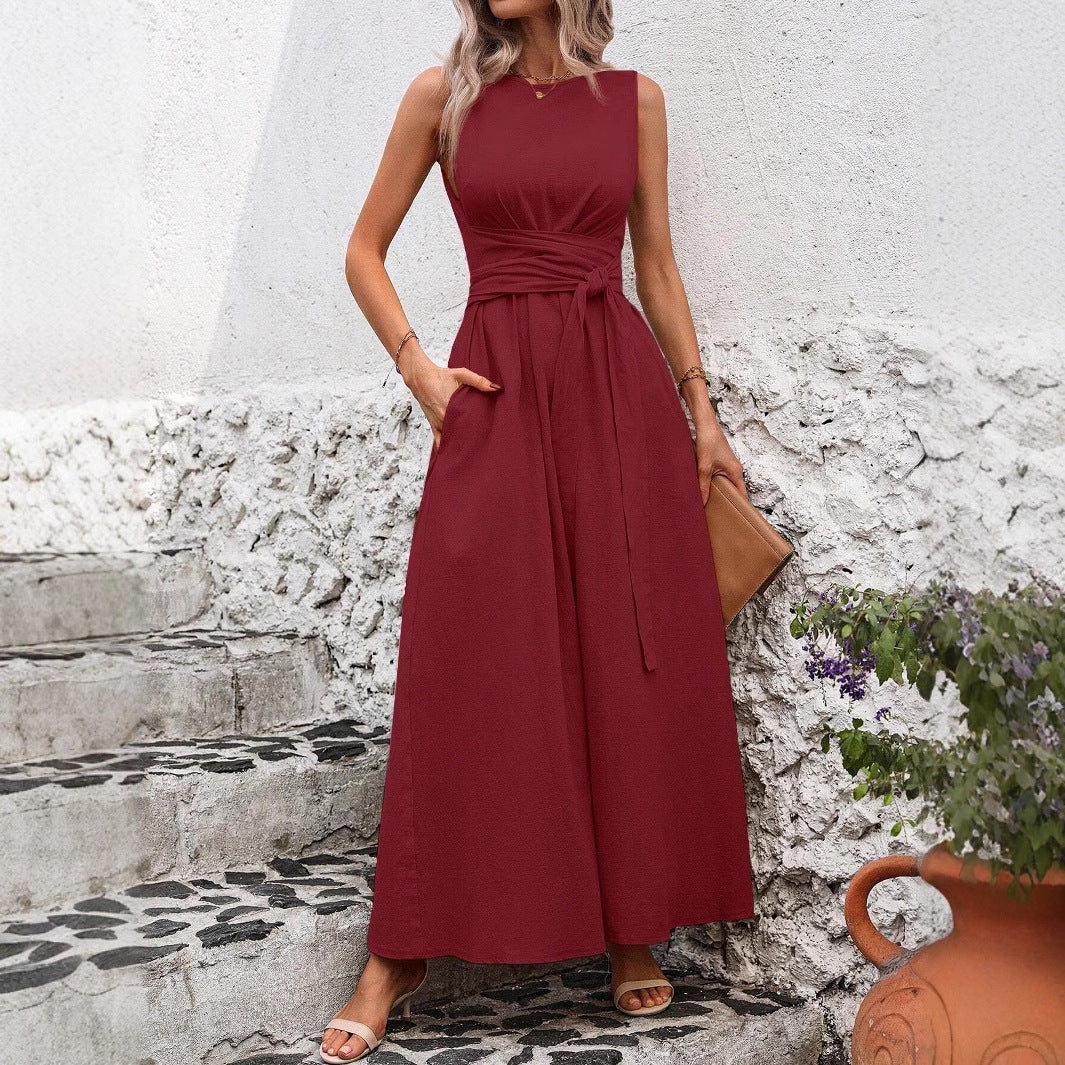 Women's Solid Color Round Neck Sleeveless Loose Casual Dress
