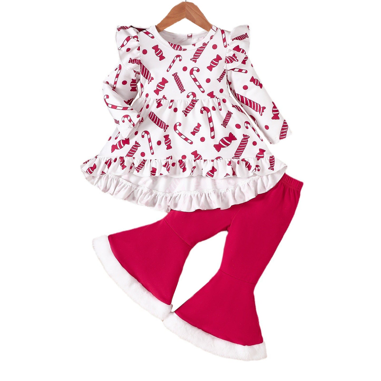 Christmas Candy Plush Bell-bottom Pants Suit