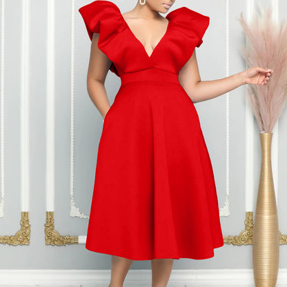 Women's Solid Color Versatile New Deep V-neck Dress