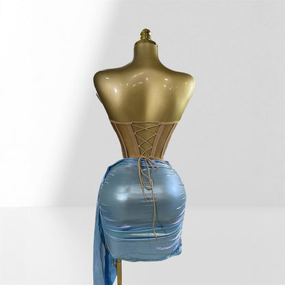 Fashionable Metal Mirror Three-dimensional Design Top Hip Skirt