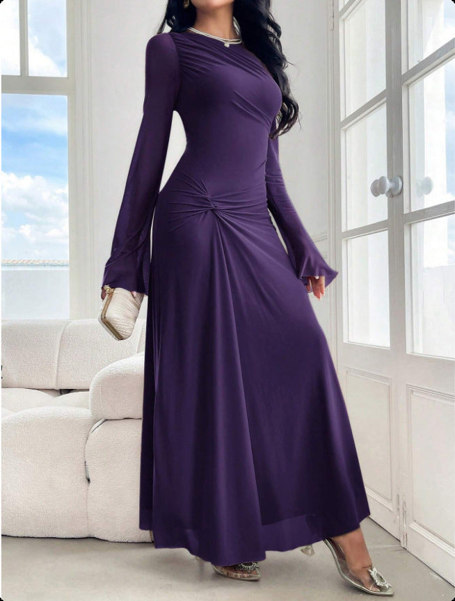 New Trumpet Sleeve Slim-fit Elegant High-elasticity Fashionable Dress