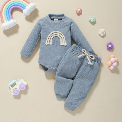 Autumn And Winter Infant Toddler Five-color Embroidered Rainbow Romper Two-piece Set