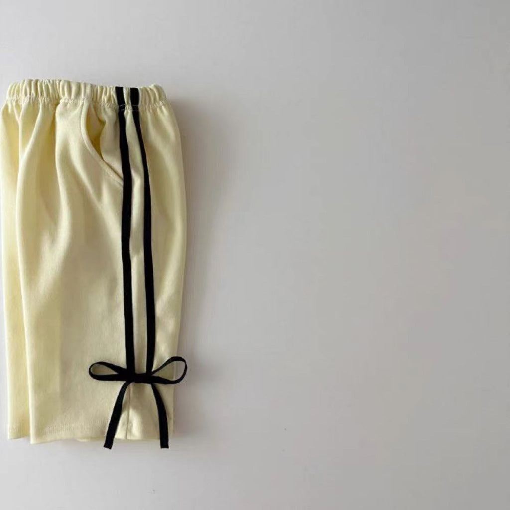 Baby Bowknot Strip Patchwork Sweater Suit All-matching Western Style