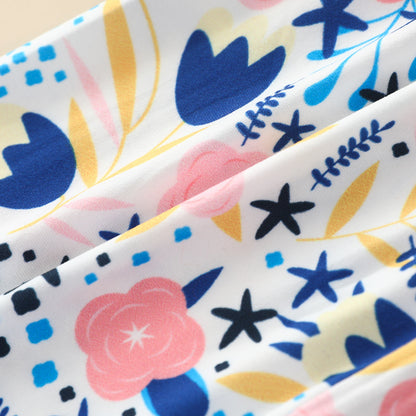 Girls Flare Sleeve Top Printed Trousers Blue