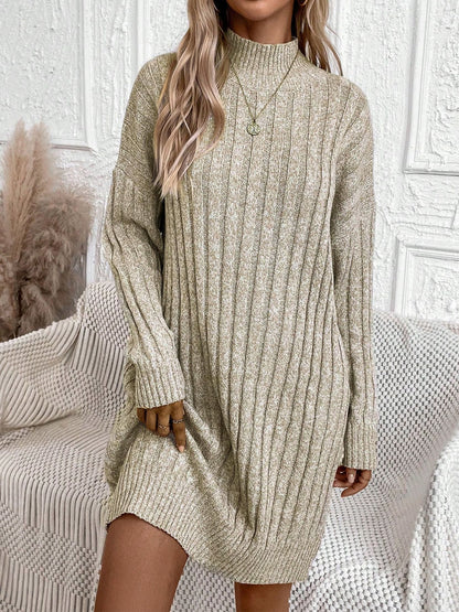 Turtleneck Long Sleeve Loose Knitted Dress Hip Bag