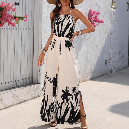 Women's Spaghetti-strap Floral Print Wide Leg Jumpsuit