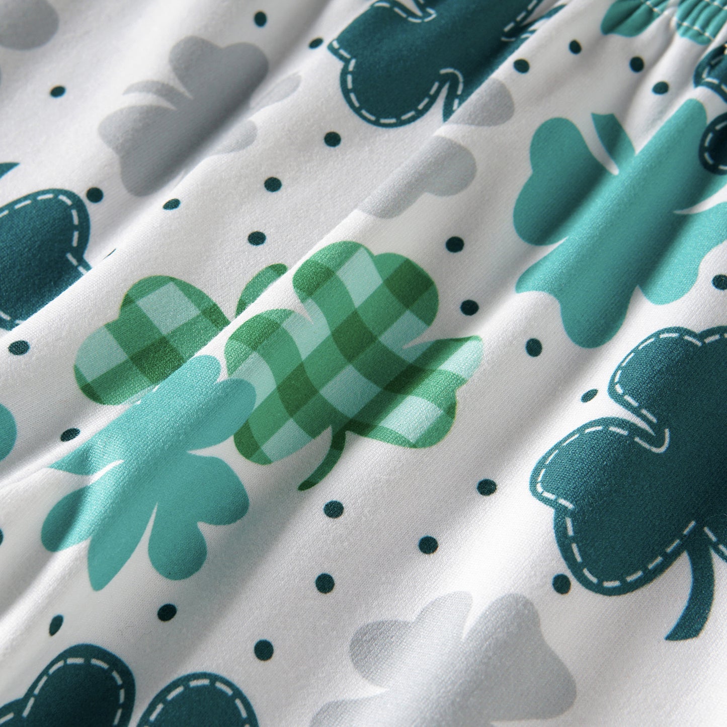 Four-Leaf Clover Printed Gray Long Sleeve Top White Trousers Two-piece Set