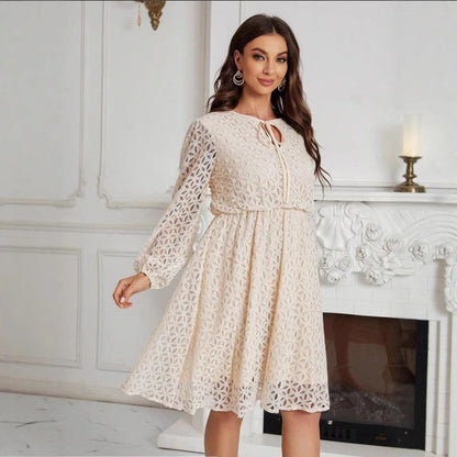 Lace Lace-up Graceful And Fashionable Long Sleeve Plus Size Dress