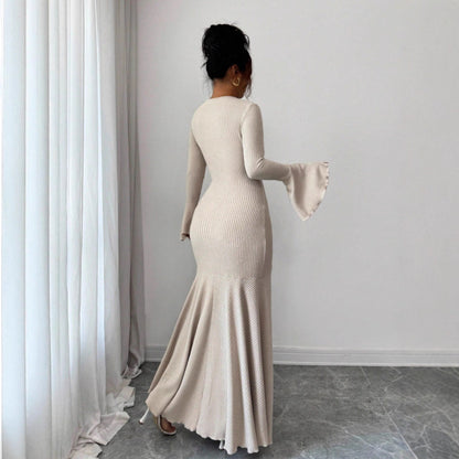 Mermaid Skirt Lotus Trumpet Sleeve Dress