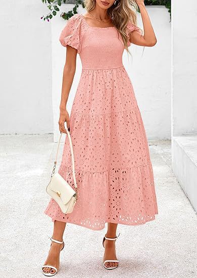 Square Collar Puff Sleeve Pleating Mesh Short Sleeve Dress