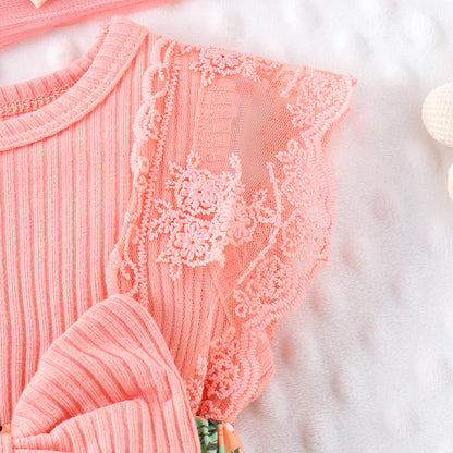 Baby Girl Cute Skirt Print Romper Headscarf