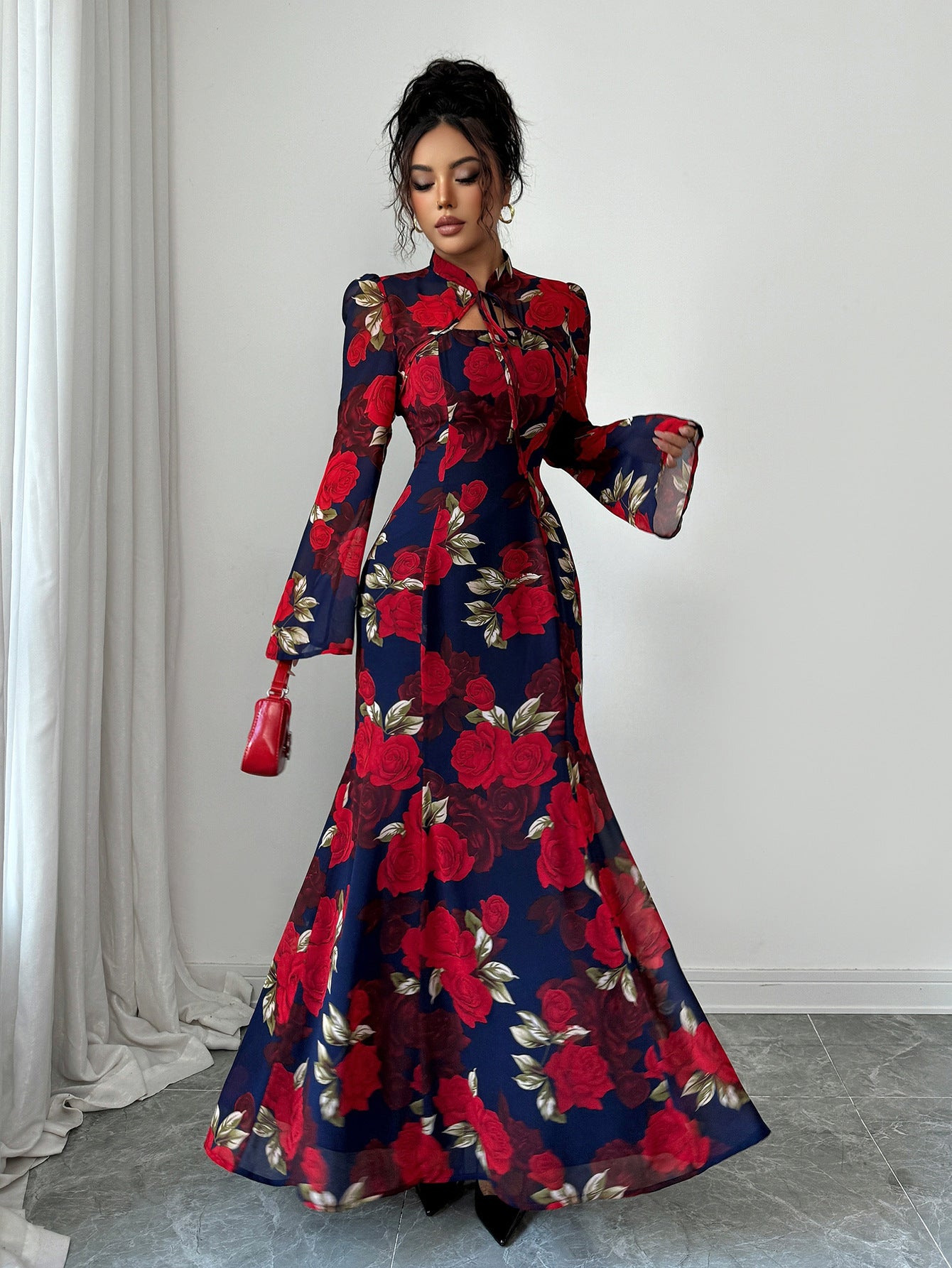 Elegant Style Printed Long-sleeved Dress For Women