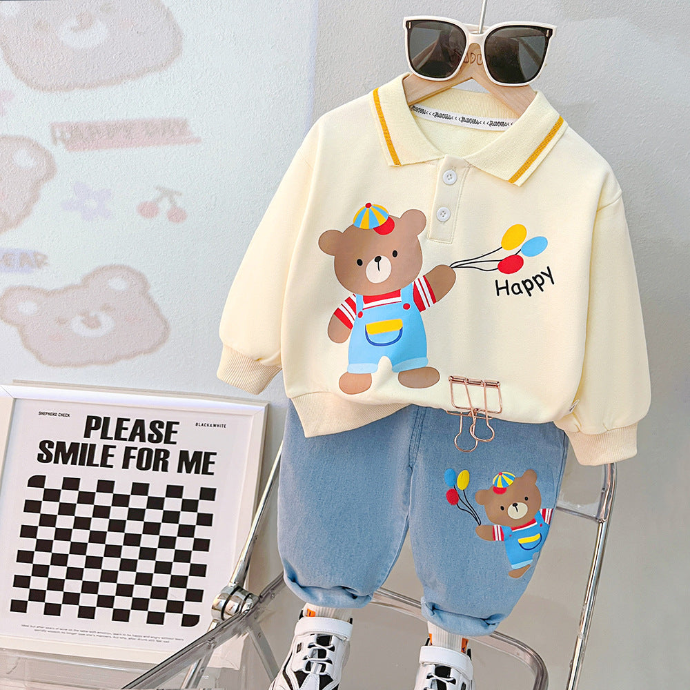 Baby Cute Lapel Long-sleeved Sweater Two-piece Set