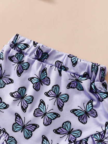 Baby Girl's Rompers Crawling Suit Printed Butterfly Two-piece Set