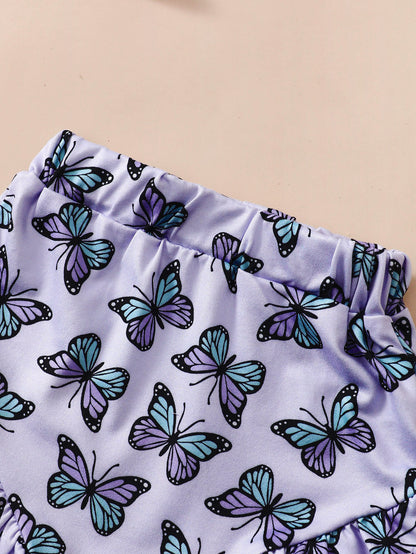 Baby Girl's Rompers Crawling Suit Printed Butterfly Two-piece Set