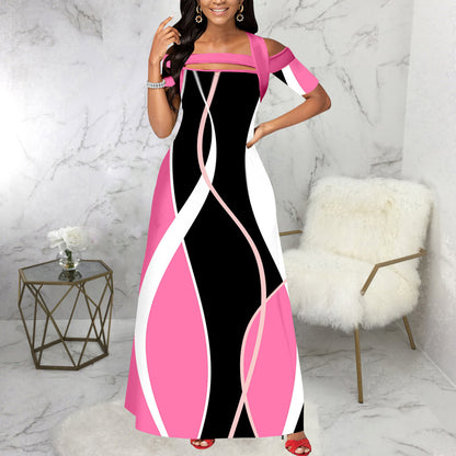 Digital Printing Off-the-shoulder Strap Tube Top Dress