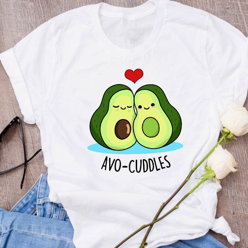 Avocado Creative Fashion Printing Men's And Women's Short-sleeved T-shirt Summer Loose