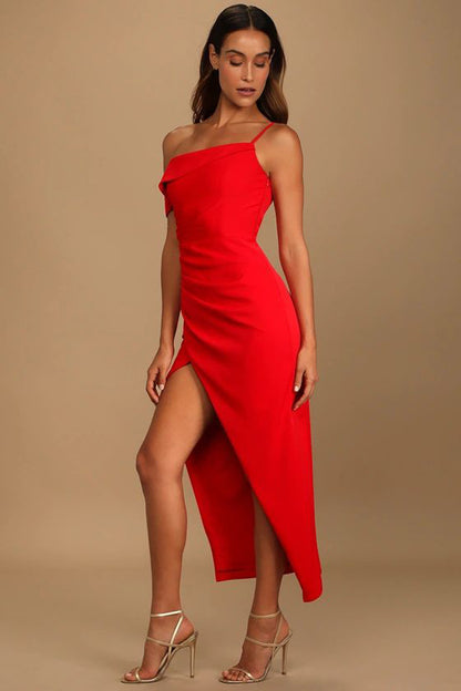 Hip-wrapped Off-shoulder Irregular Slit Dress Women