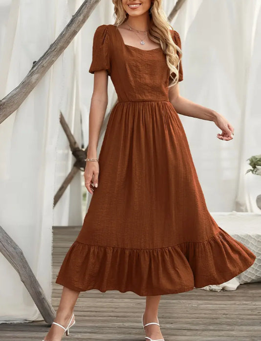 Unique Women's Ruffled Bubble Sleeve Long Skirt