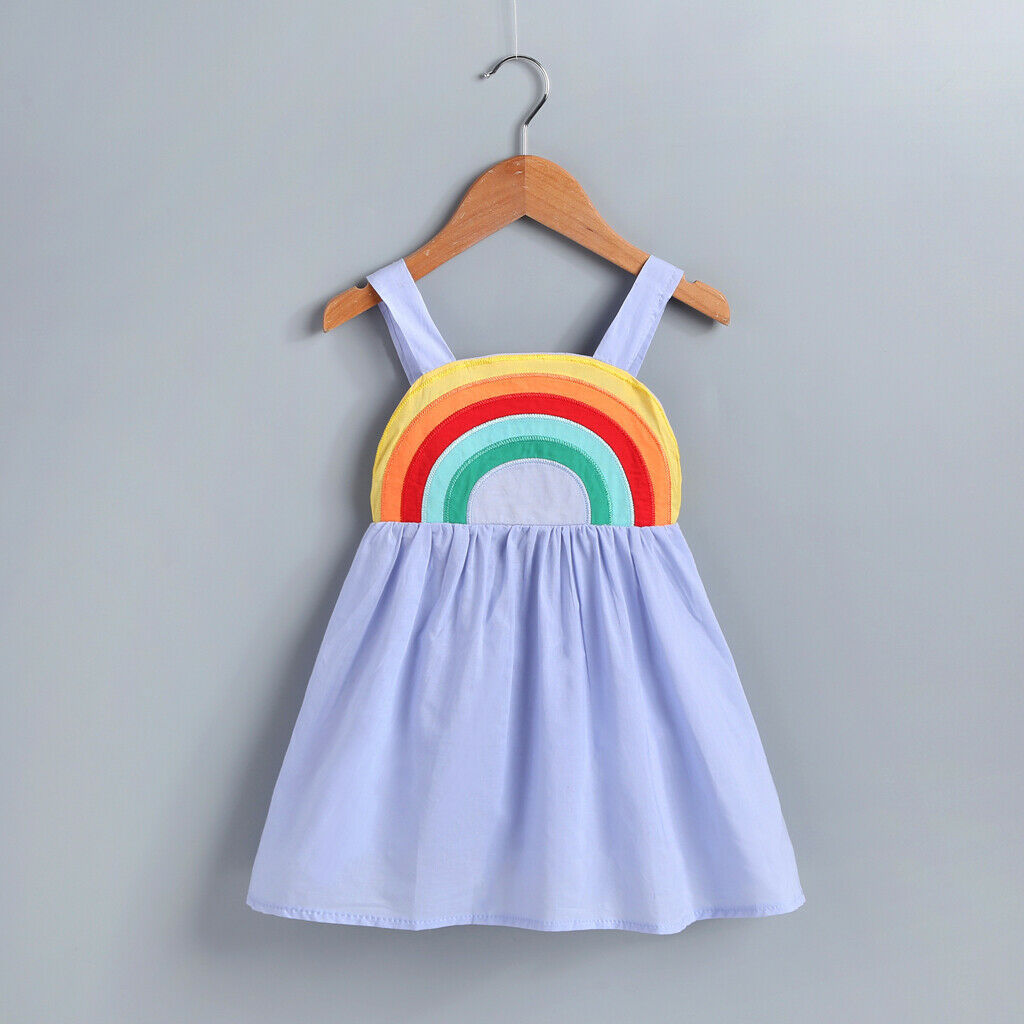 Girls Fashion Rainbow Print Princess Dress