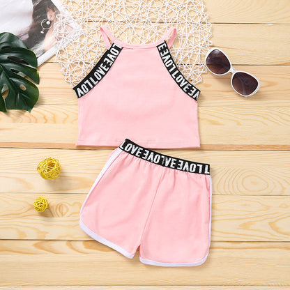 Children's Baby Girls' Summer Thin Sports Sling Suit Pure Cotton Comfortable Casual Shorts Two-piece Suit