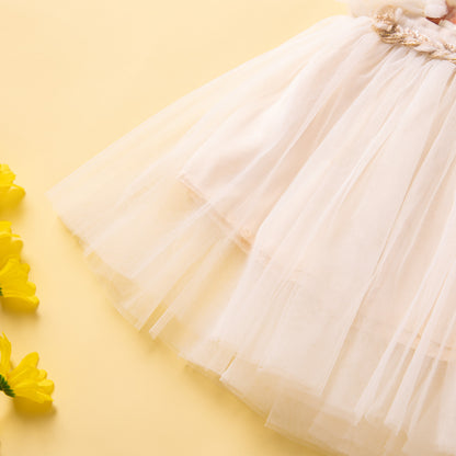 Girls' Leopard Print Mesh Spaghetti-strap Dress