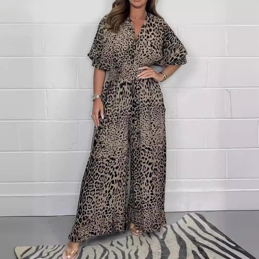Women's Fashion Leopard Print Casual Jumpsuit