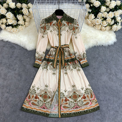 Women's Printed Long-sleeved Boho Dress