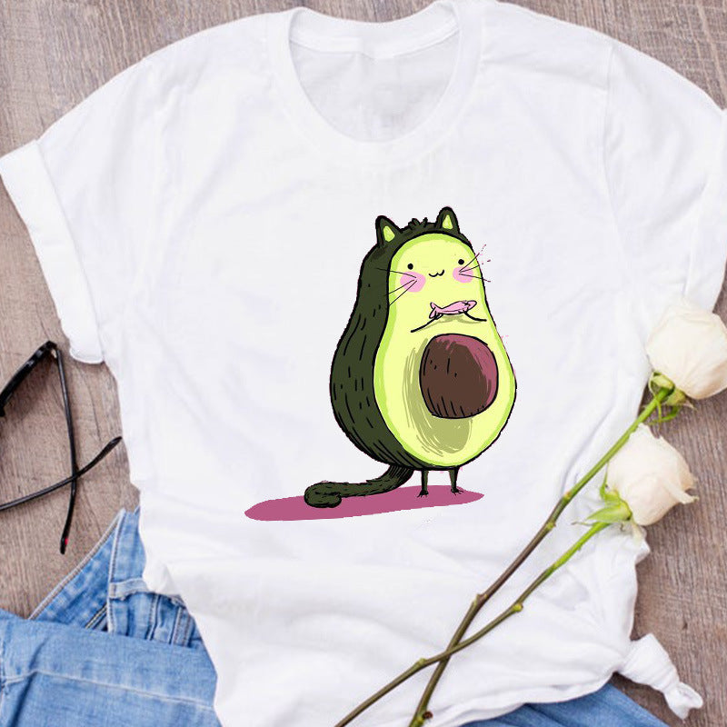 Avocado Creative Fashion Printing Men's And Women's Short-sleeved T-shirt Summer Loose
