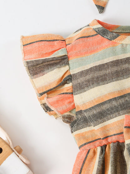 Flounced Sleeve Bow One-piece Romper Crawling Suit Same Style Fashion Hair Band