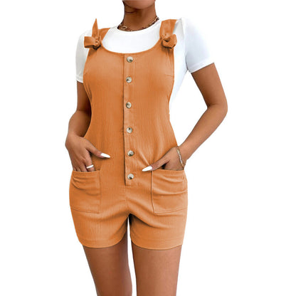 Women's Solid Color Strap Button Pocket Jumpsuit