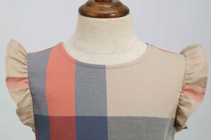 Women's Pure Cotton Sleeve Plaid Small And Medium Children's Dress