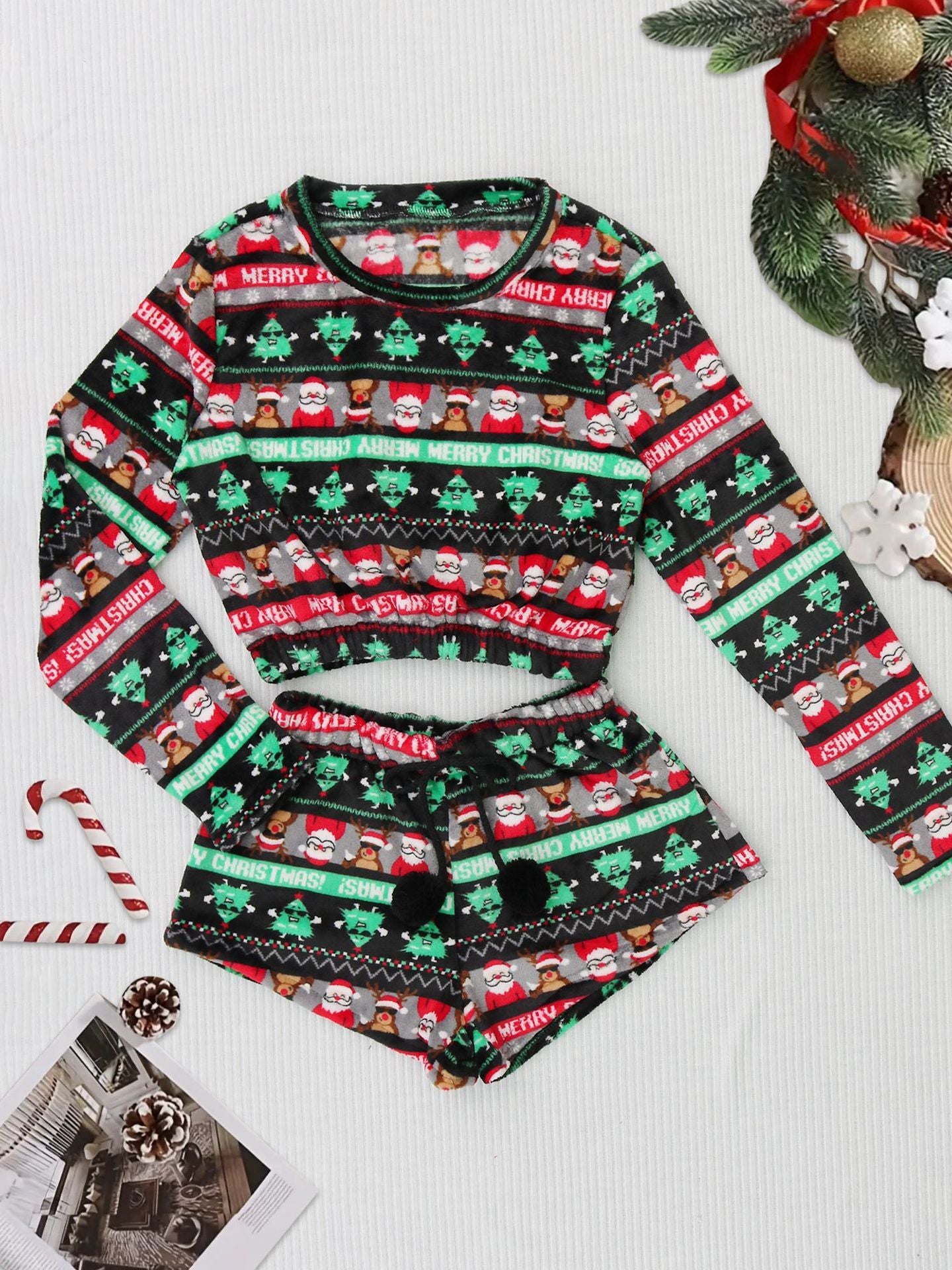 Coral Fleece Christmas Venonat Decoration Round Neck Shorts Long-sleeve Suit