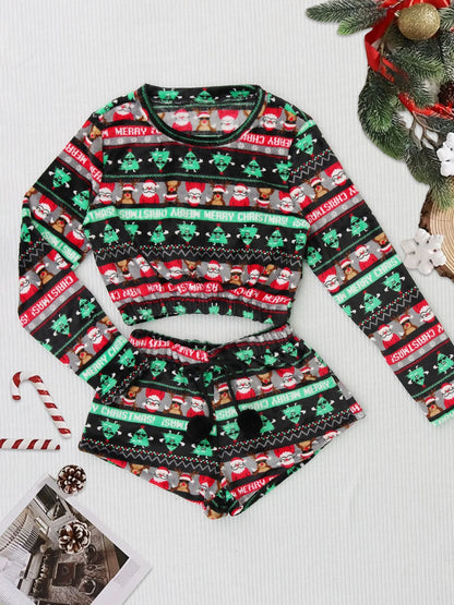 Coral Fleece Christmas Venonat Decoration Round Neck Shorts Long-sleeve Suit