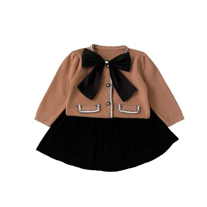 Autumn And Winter Bowknot Knitted Puff Sleeve Classic Style