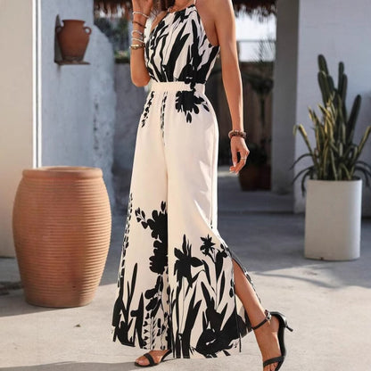 Women's Spaghetti-strap Floral Print Wide Leg Jumpsuit