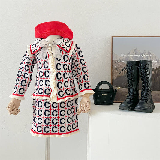 Kids' Sweater Suit Knitted Cardigan Two-piece Set