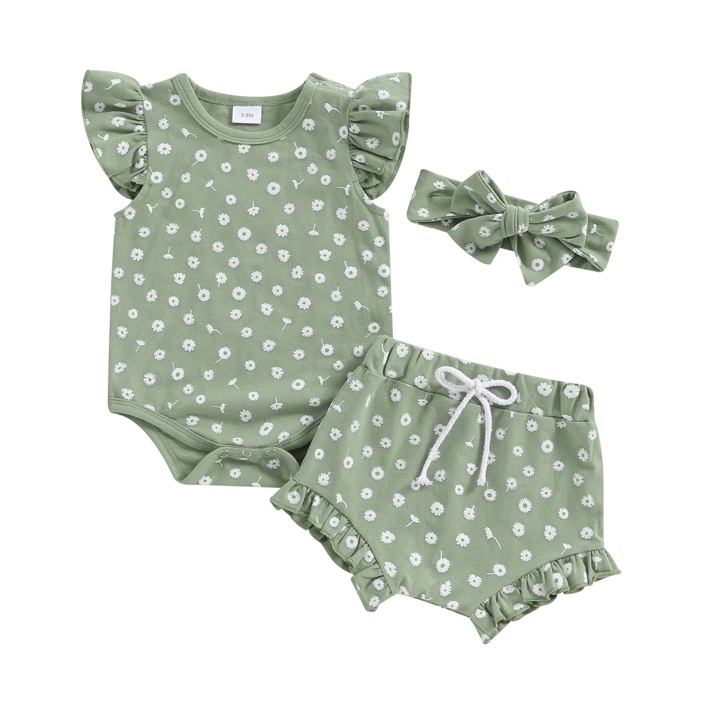 Boys And Girls Fashion Floral Flying Sleeves Romper Suit