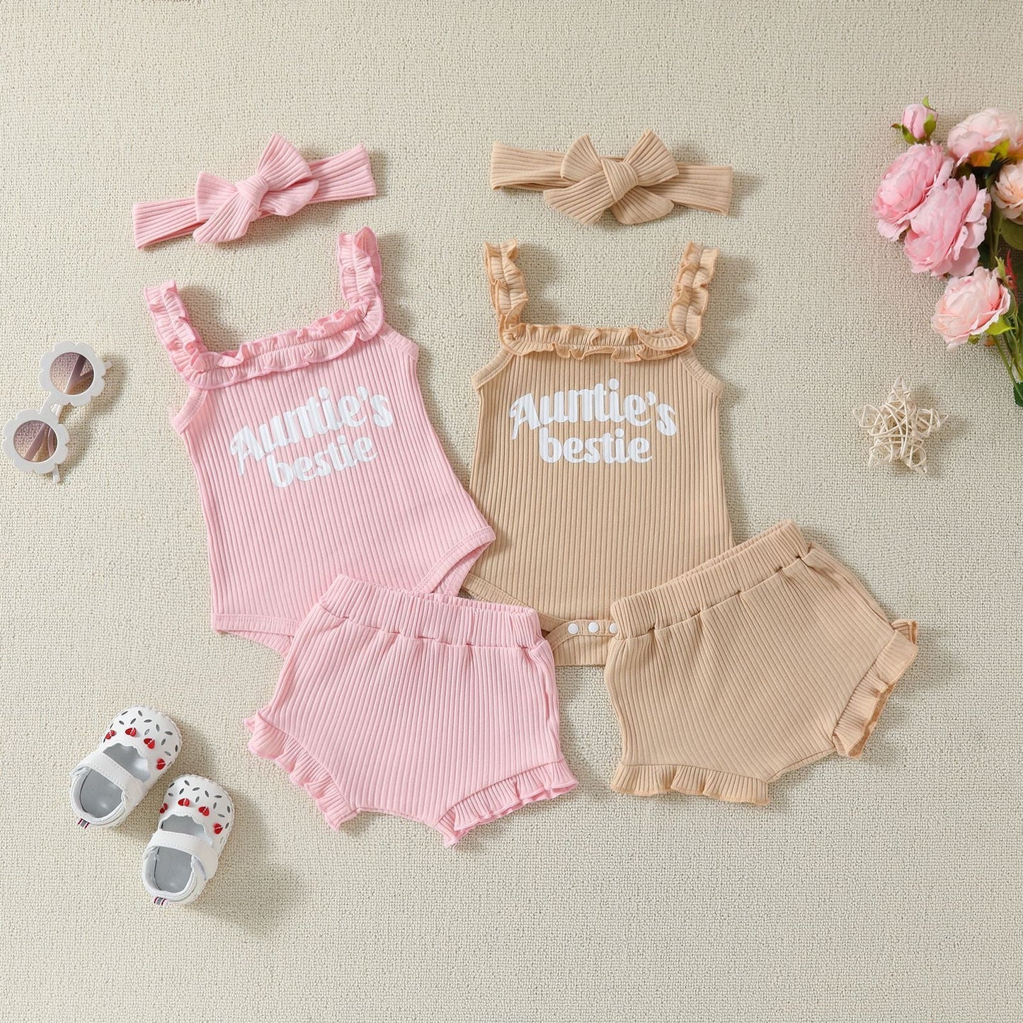 Suspender Top Solid Color Shorts Girls' Summer Two-piece Suit