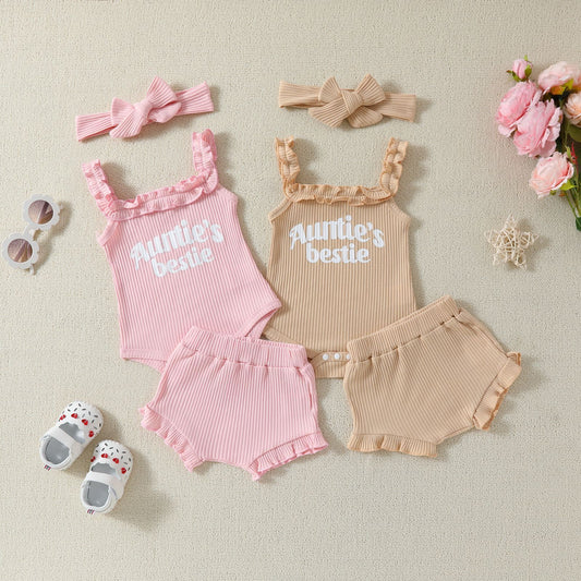 Suspender Top Solid Color Shorts Girls' Summer Two-piece Suit