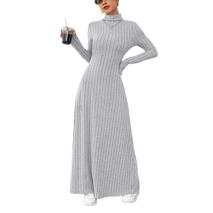 Women's Slim Fit Turtleneck Rib Fabric Brushed Long Sleeve Dress