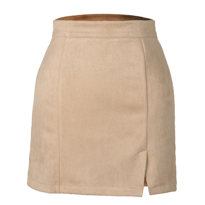 Autumn And Winter Suede A- Line Korean Style High Waist Fashion Sexy Skirt