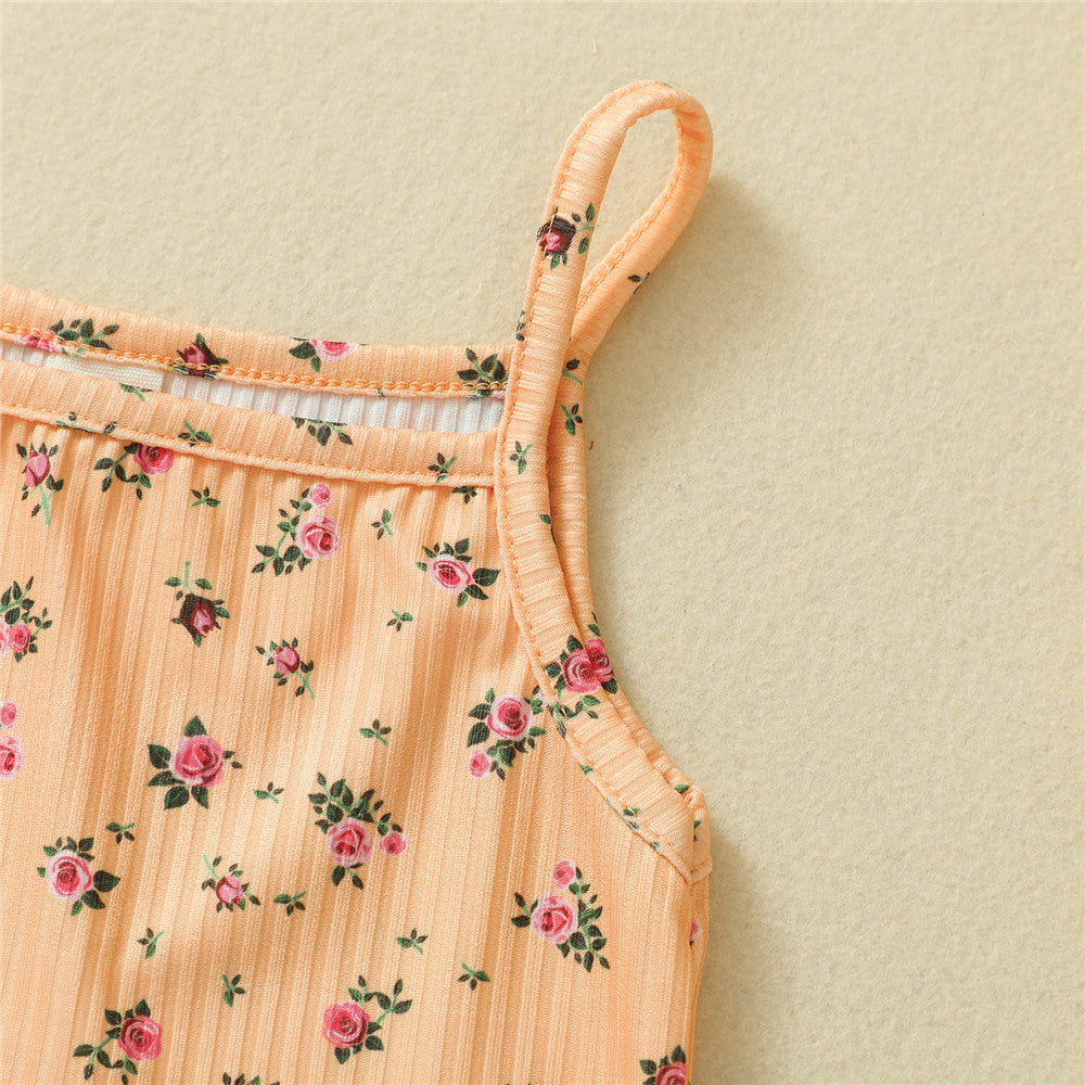 Girls Floral Pit Strip Sling Top Shorts Set